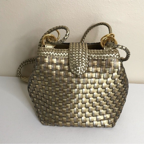 Bags by Warren Reed Vintage Gold Bronze Faux Leather Woven Braided Strap Retro - Picture 14 of 14